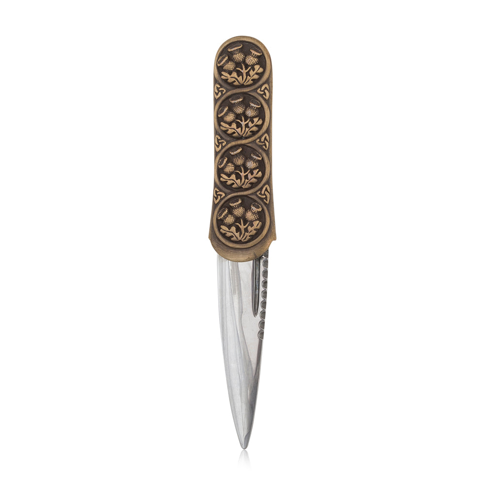 Thistle Patterned Sgian Dubh - The Ultimate Highland Accessory - Braemar Highlandwear Antique Brass