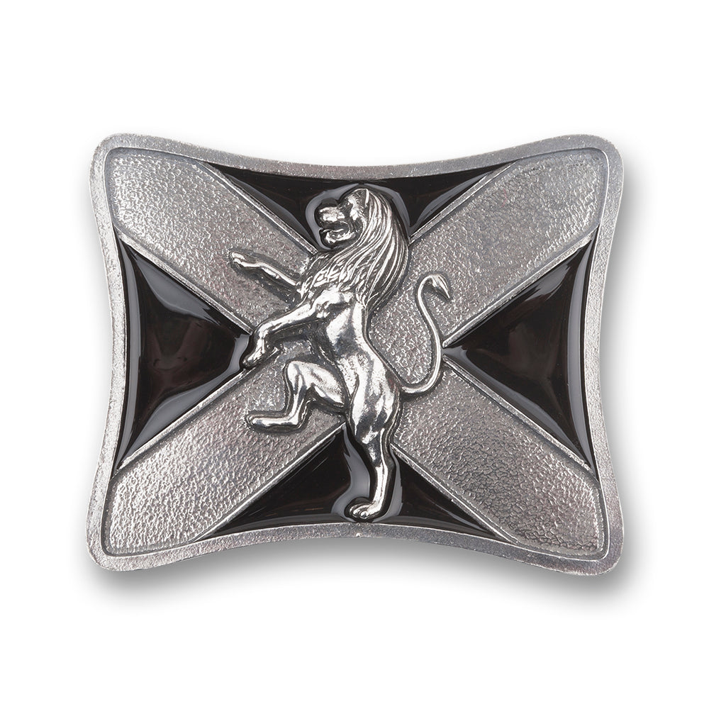 Enamelled Scottish Rampant Lion Pewter Kilt Buckle - Braemar Highlandwear Black Polished