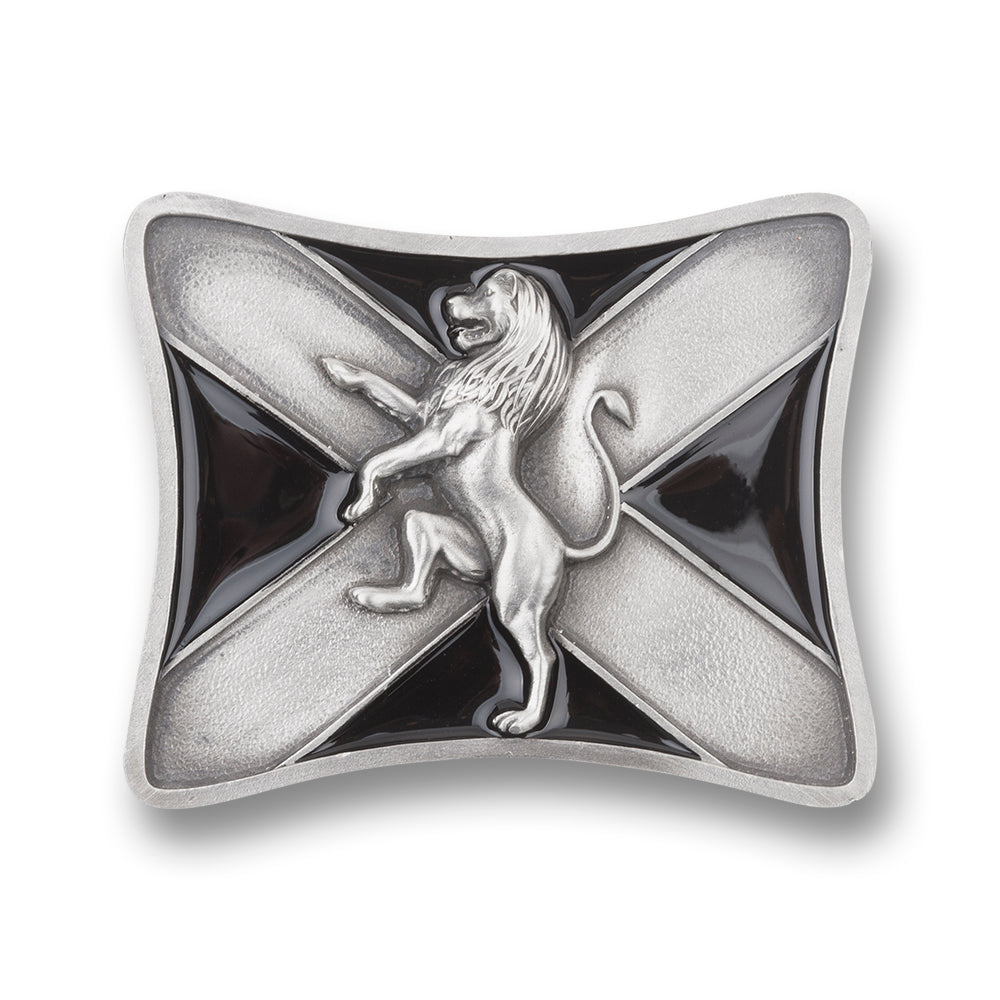 Enamelled Scottish Rampant Lion Pewter Kilt Buckle - Braemar Highlandwear Black Matte