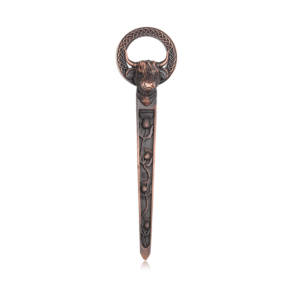 Highland Coo & Thistles Pewter Kilt Pin - Braemar Highlandwear Chocolate Bronze