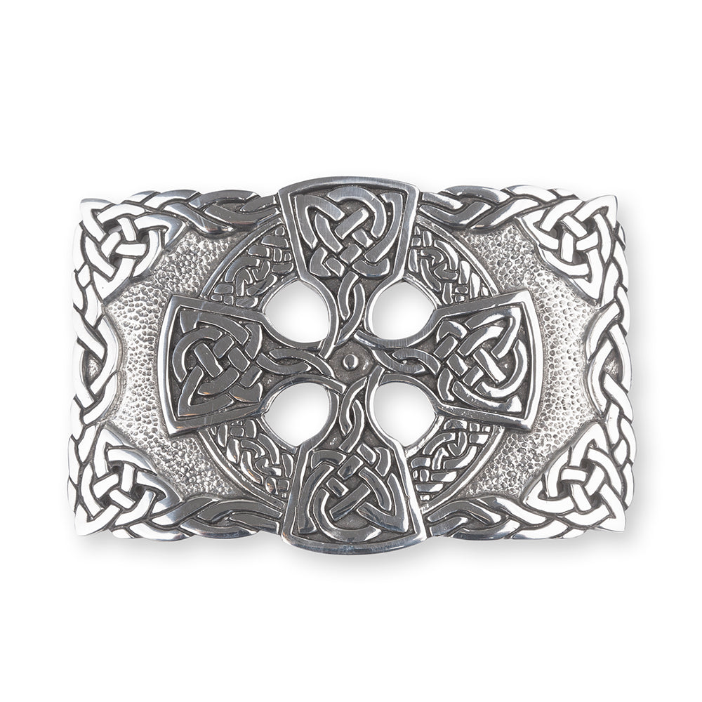 Celtic Cross Pewter Kilt Belt Buckle - Braemar Highlandwear Polished
