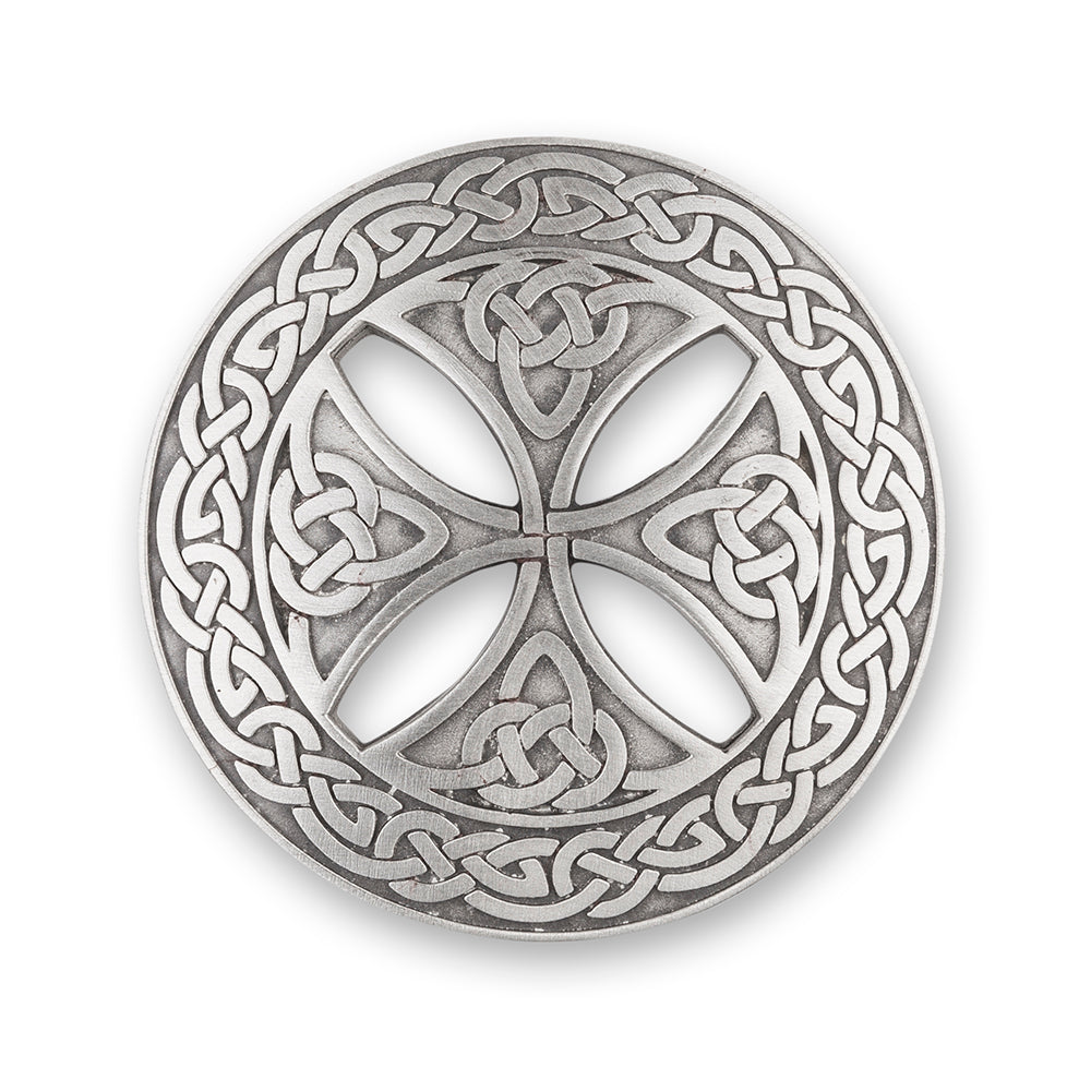 Celtic Cross Pewter Plaid Brooch - Braemar Highlandwear Matte