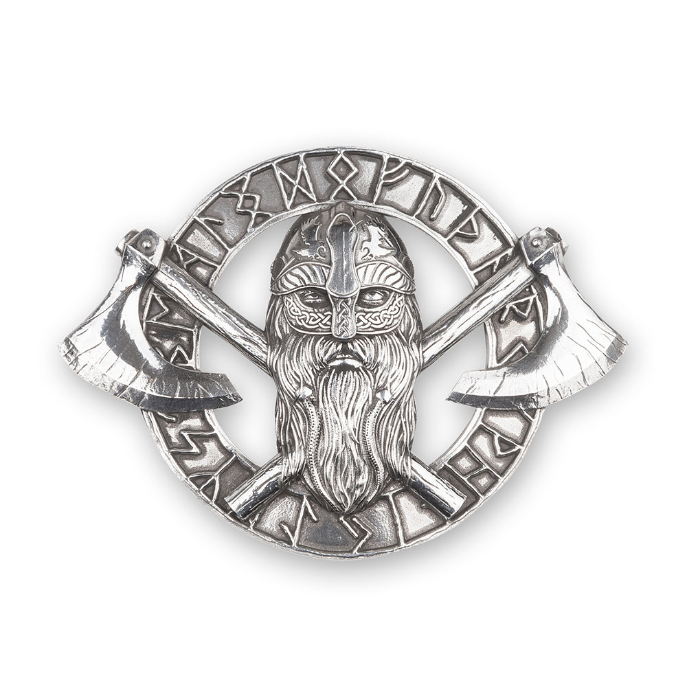 Valour and Legend: The Viking Warrior Pewter Plaid Brooch - Braemar Highlandwear Polished