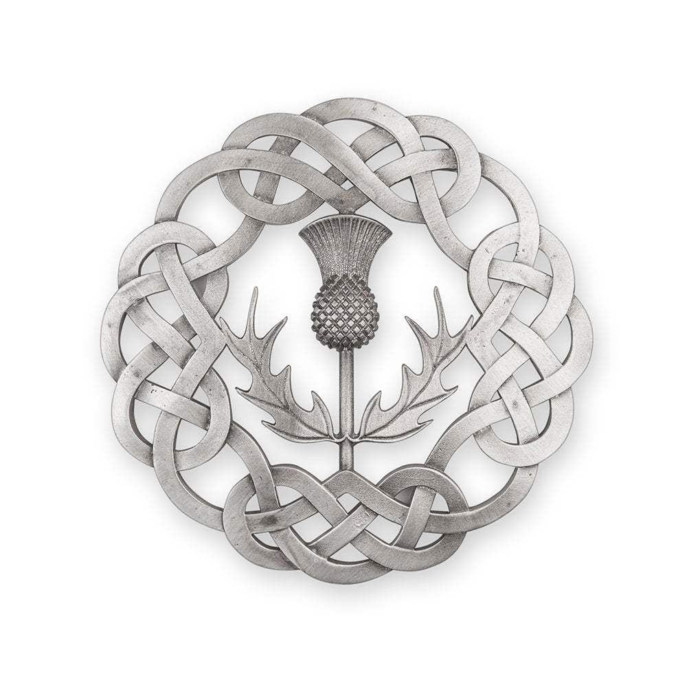 Ropework Thistle Pewter Plaid Brooch - Braemar Highlandwear