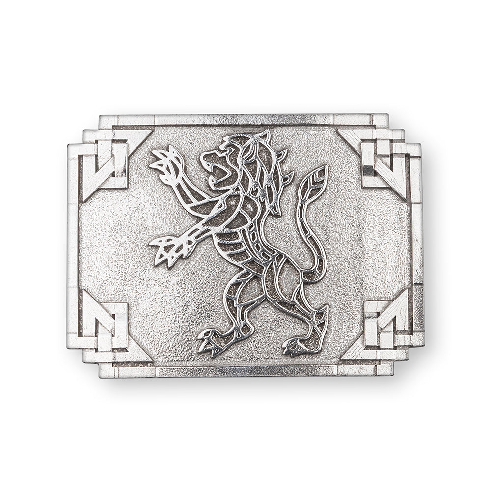 Geometric Rampant Lion Pewter Kilt Belt Buckle - Braemar Highlandwear Polished