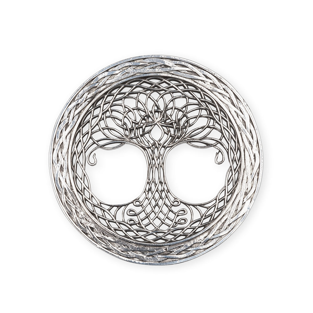 The Tree of Life Pewter Plaid Brooch - Braemar Highlandwear Polished