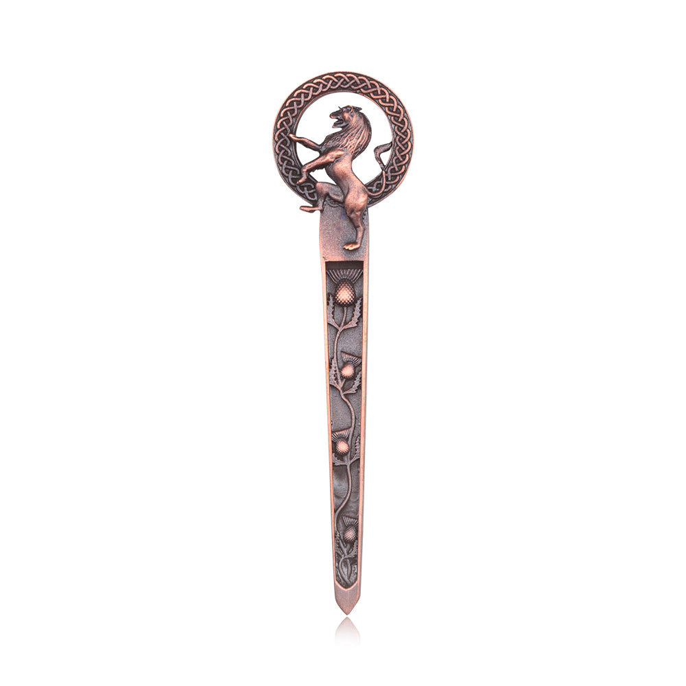 Rampant Lion & Thistles Pewter Kilt Pin - Braemar Highlandwear Chocolate Bronze