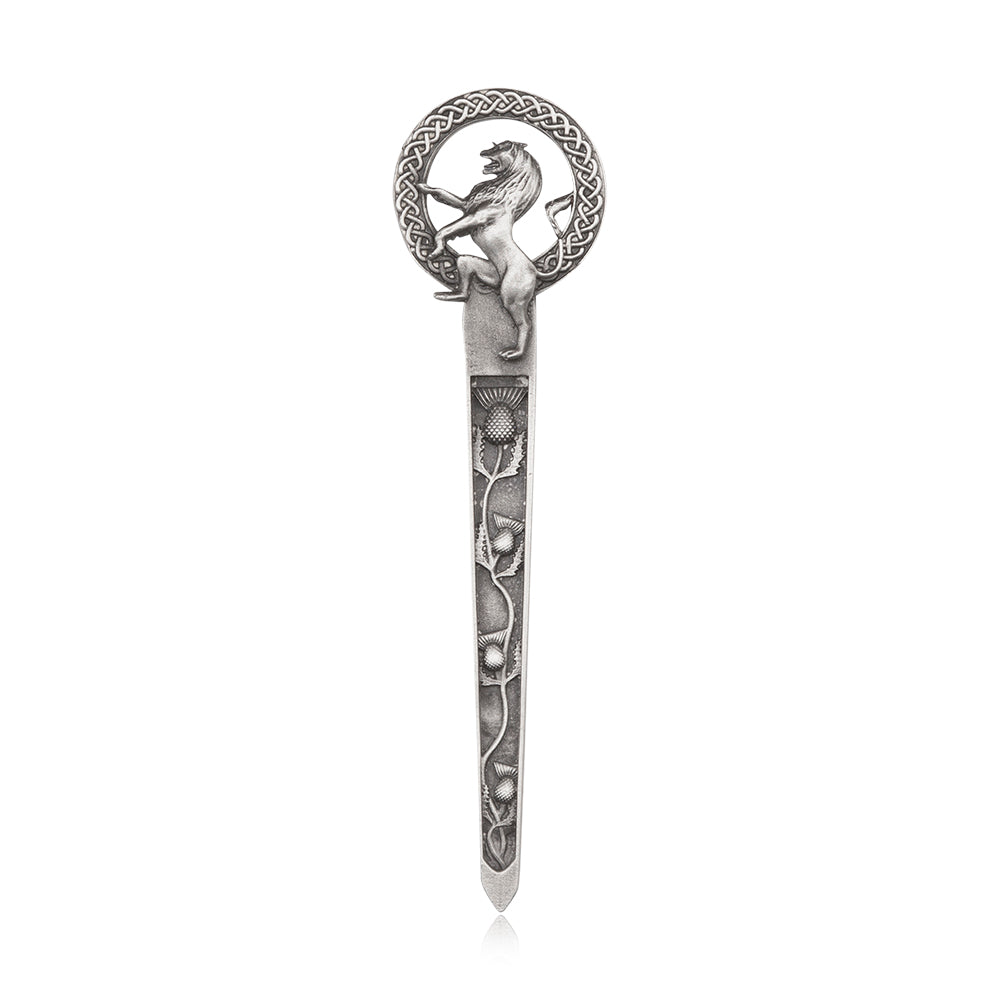 Rampant Lion & Thistles Pewter Kilt Pin - Braemar Highlandwear Matte