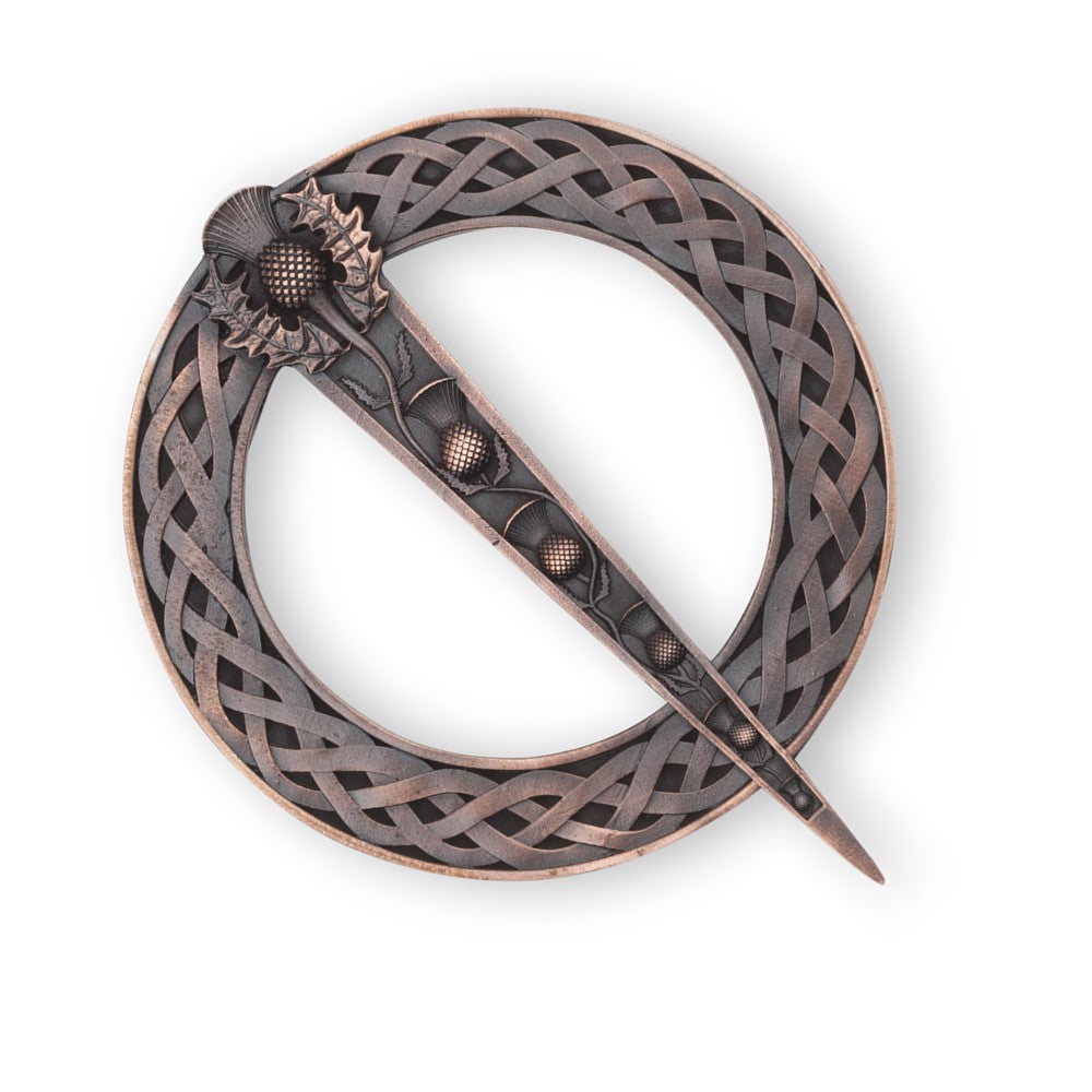 Celtic Thistle Pewter Plaid Brooch - Braemar Highlandwear Chocolate Bronze
