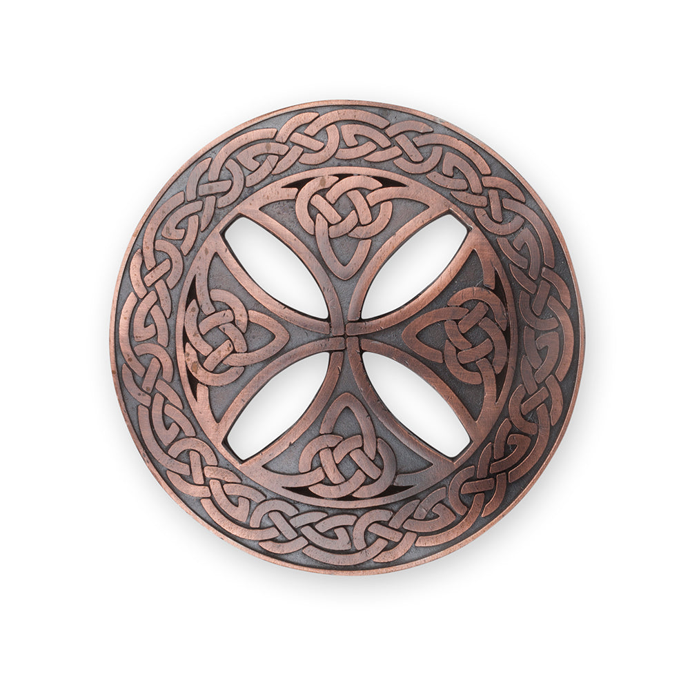 Celtic Cross Pewter Plaid Brooch - Braemar Highlandwear Chocolate Bronze