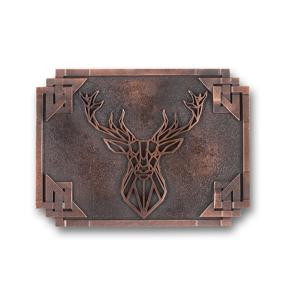 Handmade Pewter Kilt Belt Buckle with Geometric Stag & Celtic Knotwork - Braemar Highlandwear Chocolate Bronze