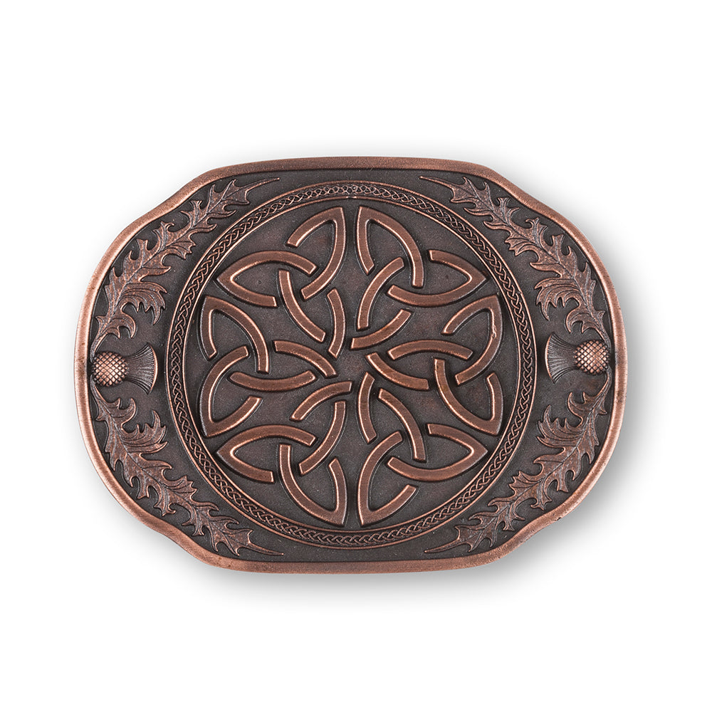 Elegant Celtic Trinity Pewter Kilt Buckle - Scottish Accessory - Braemar Highlandwear Chocolate Bronze