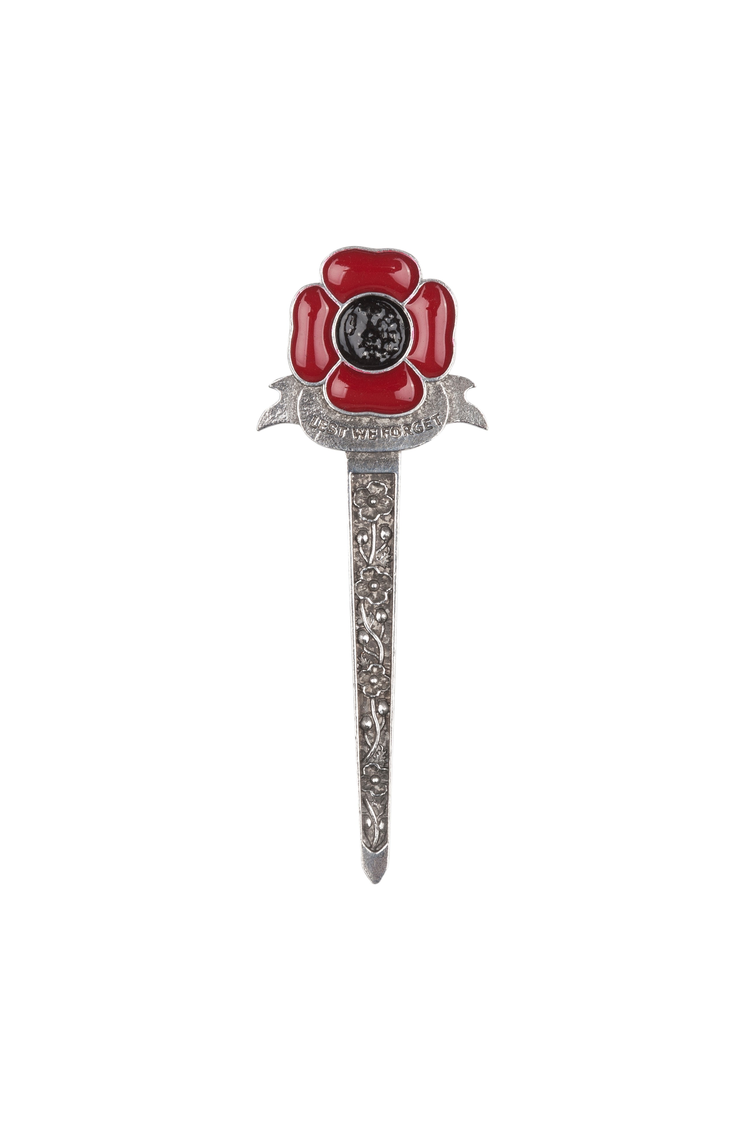 Poppy Pewter Kilt Pin - Lest we Forget - Braemar Highlandwear Polished