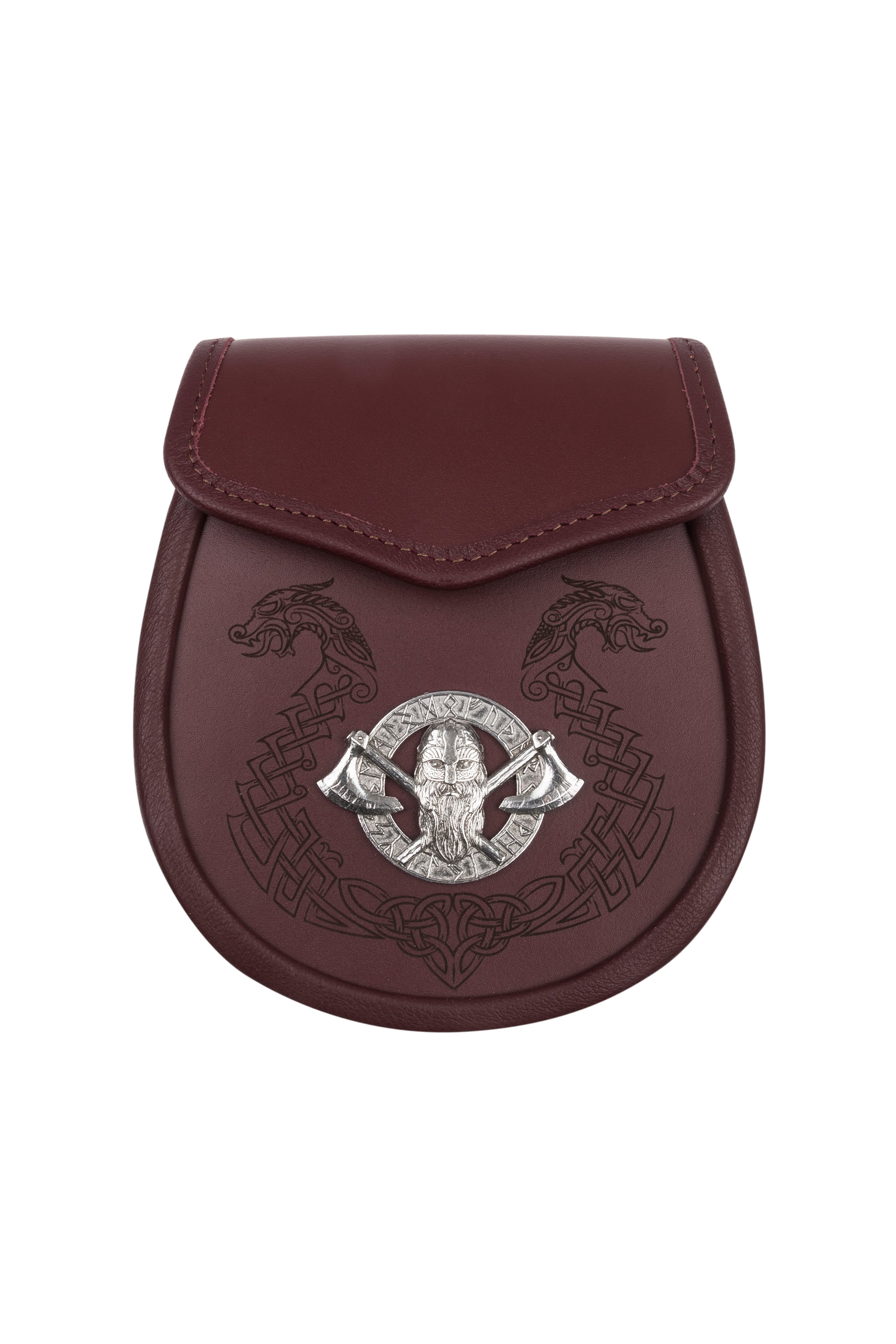 Viking Theme Day Sporran - Handmade Leather with Pewter Viking Badge