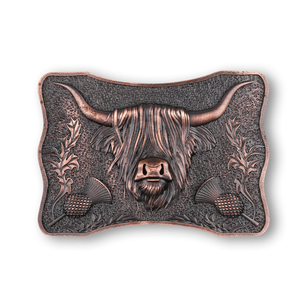Highland Coo Pewter Kilt Belt Buckle - Authentic Scottish Accessory - Braemar Highlandwear Chocolate Bronze
