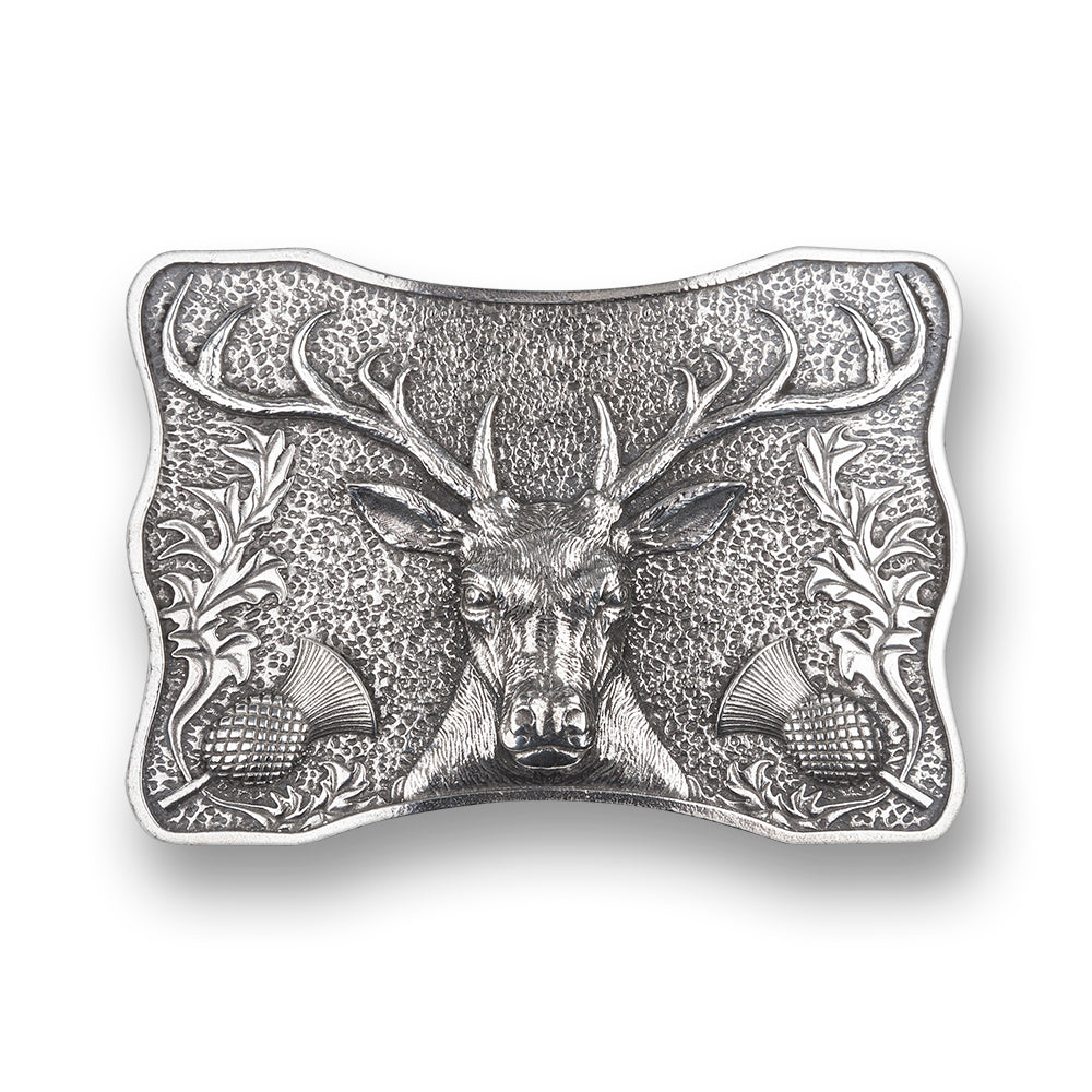 Highland Stag Pewter Kilt Belt Buckle - Majestic Scottish Accessory - Braemar Highlandwear Polished