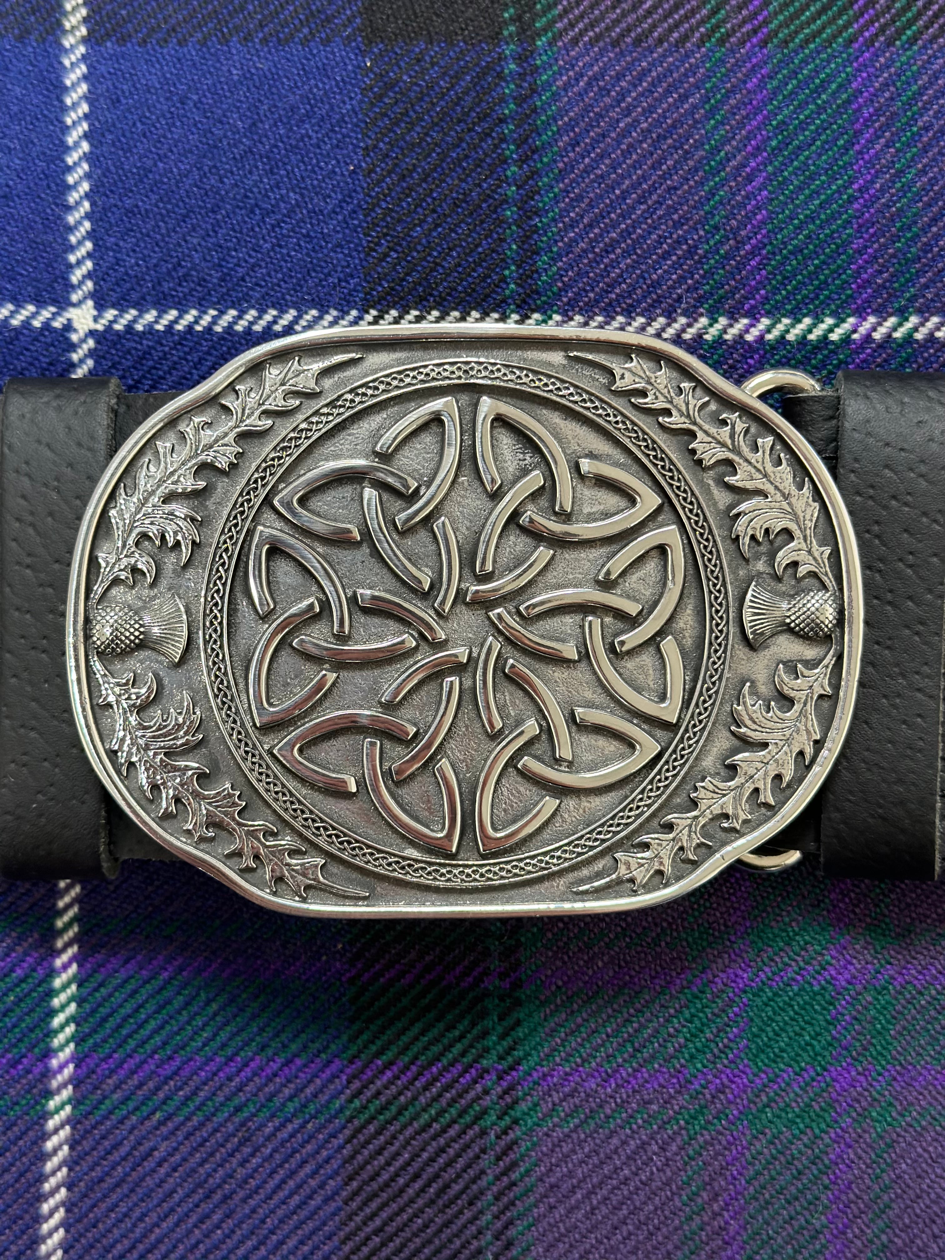 Elegant Celtic Trinity Pewter Kilt Buckle - Scottish Accessory - Braemar Highlandwear