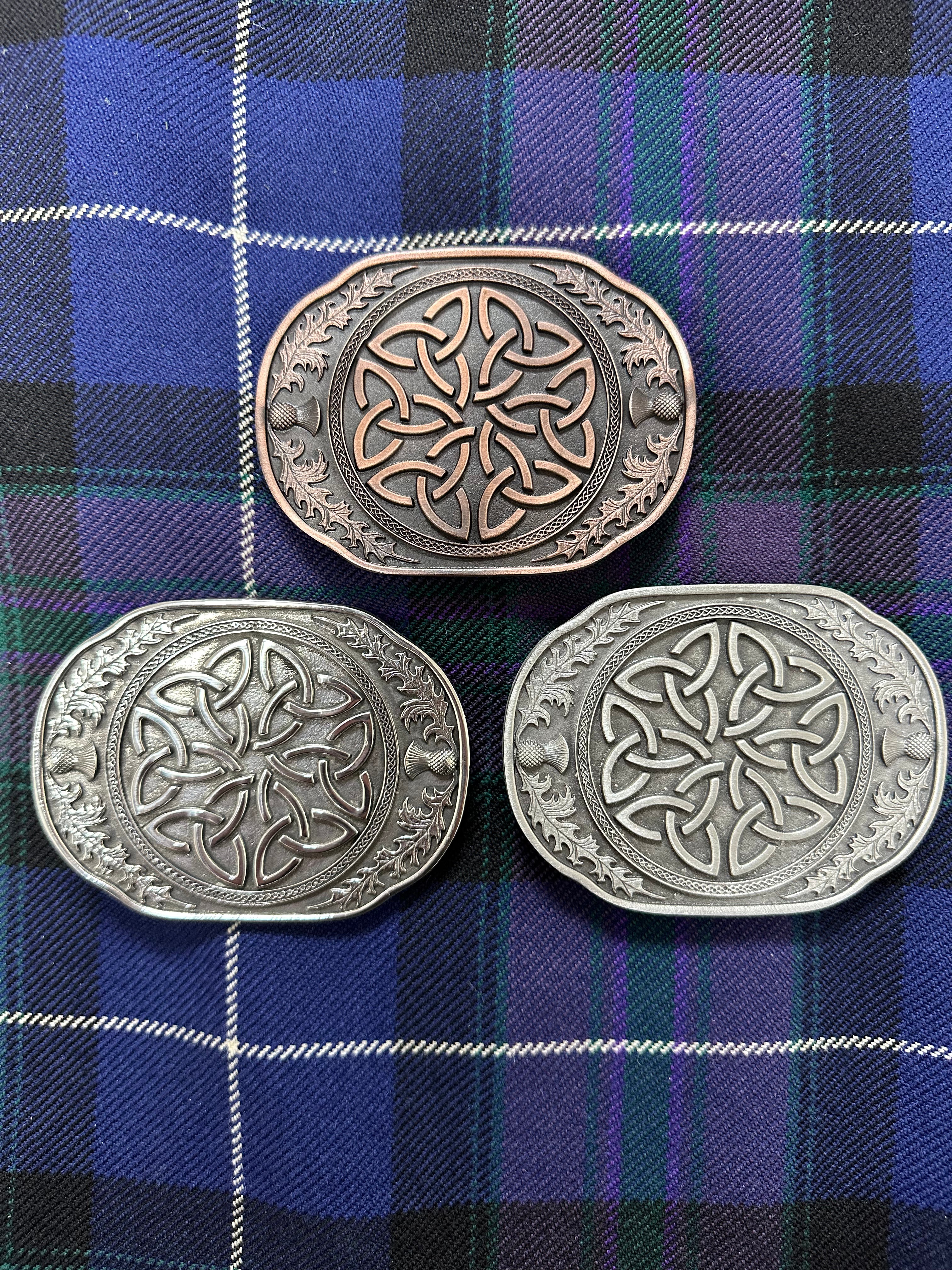 Elegant Celtic Trinity Pewter Kilt Buckle - Scottish Accessory - Braemar Highlandwear