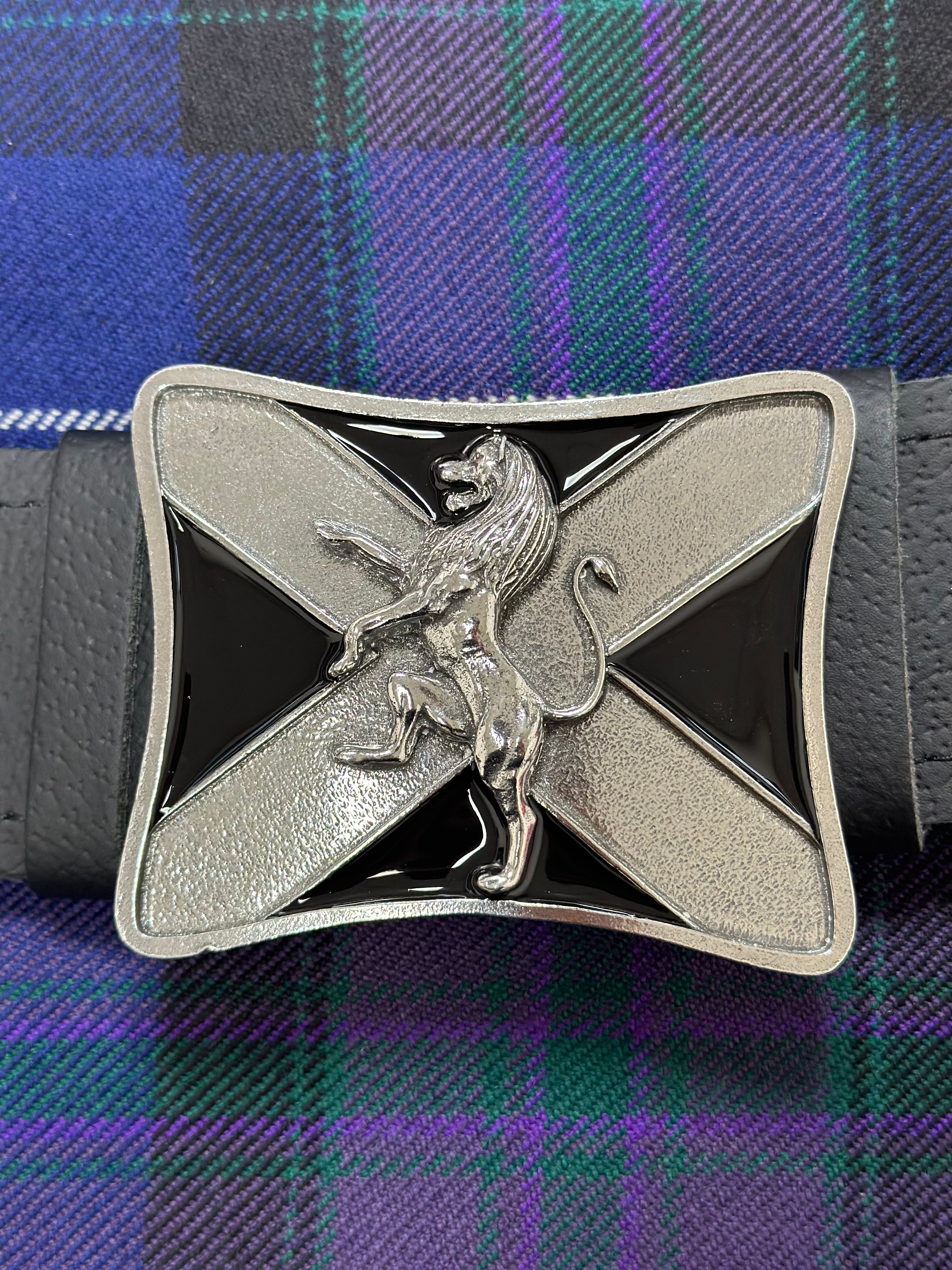 Enamelled Scottish Rampant Lion Pewter Kilt Buckle - Braemar Highlandwear